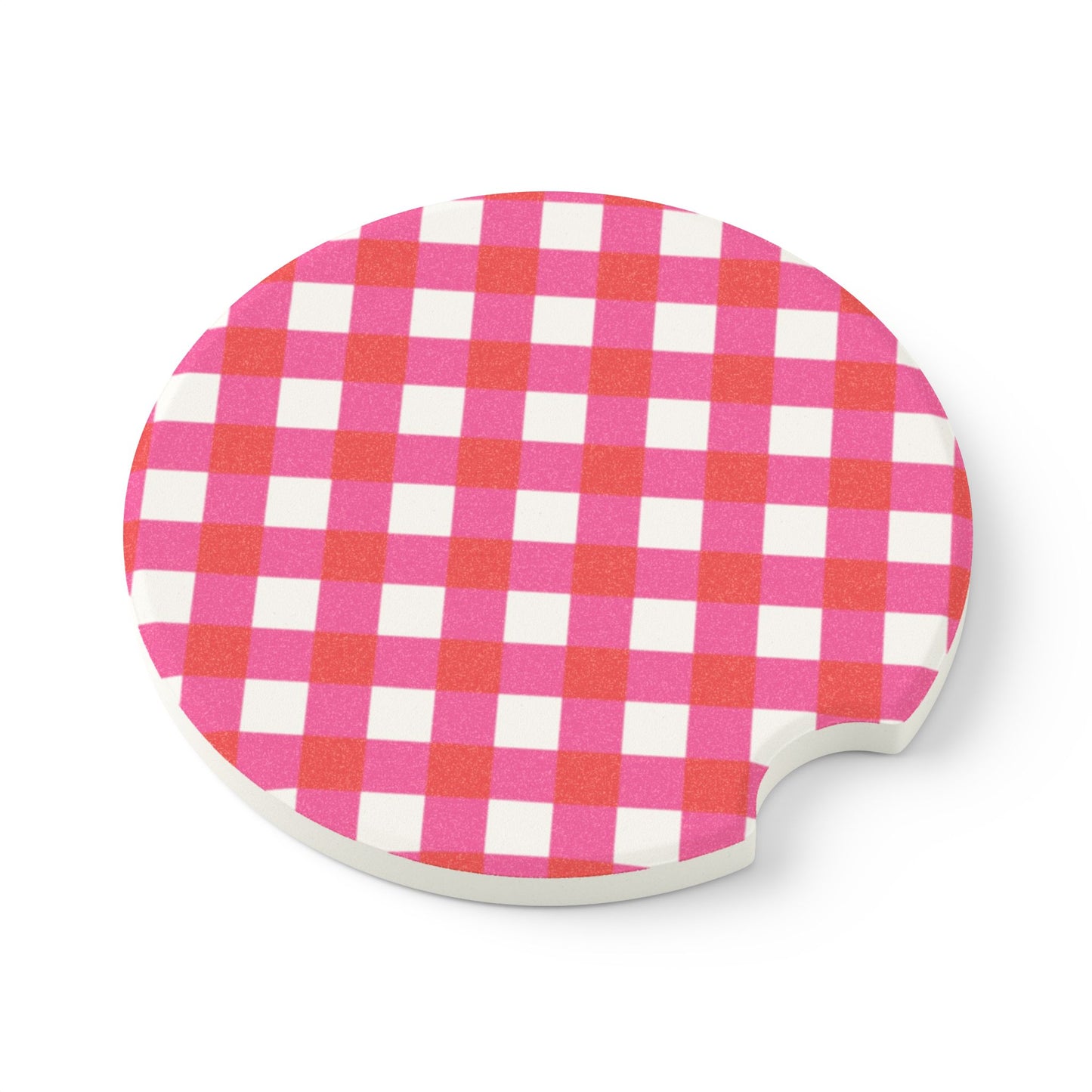 Preppy Pink Red Gingham Soapstone Car Coaster