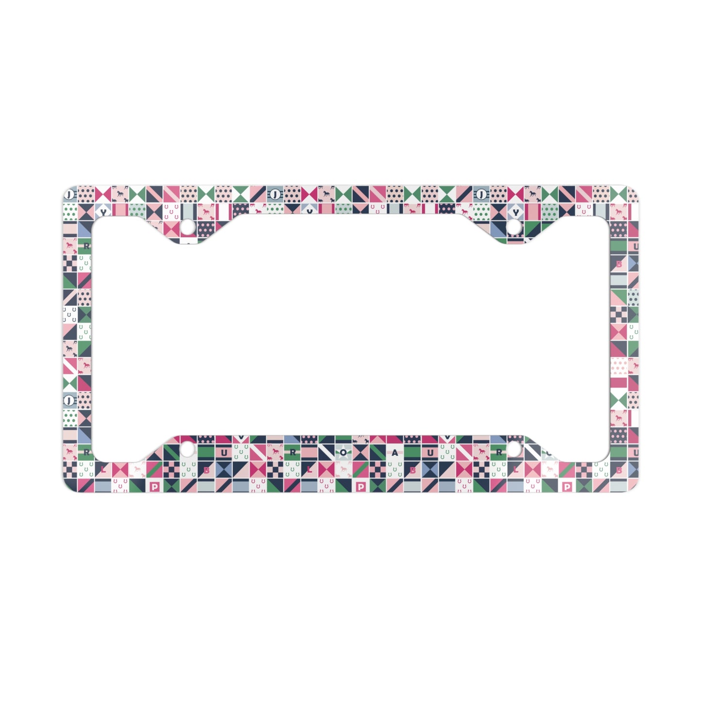 Equestrian Patchwork Metal License Plate Frame