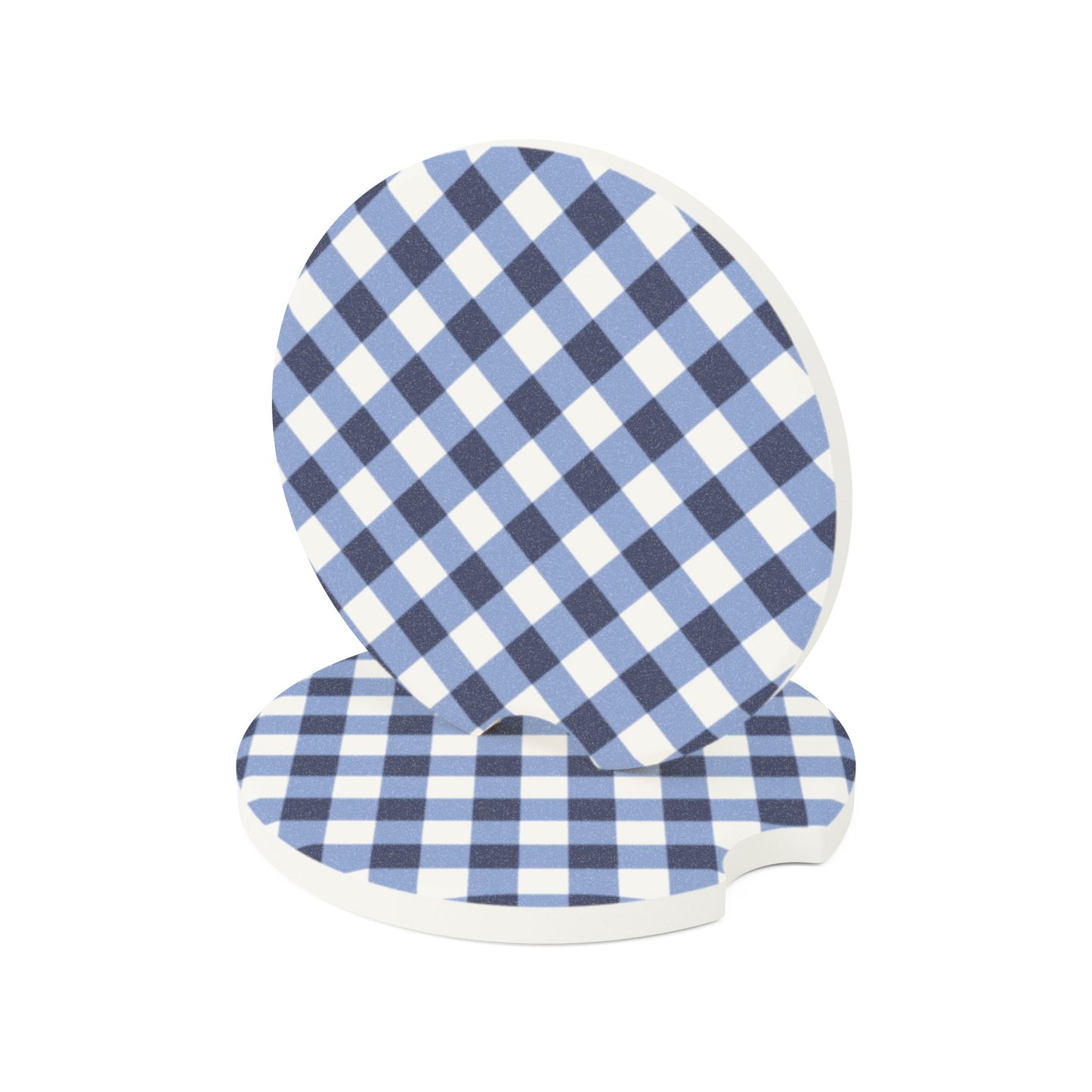 Preppy Blue Gingham Soapstone Car Coaster