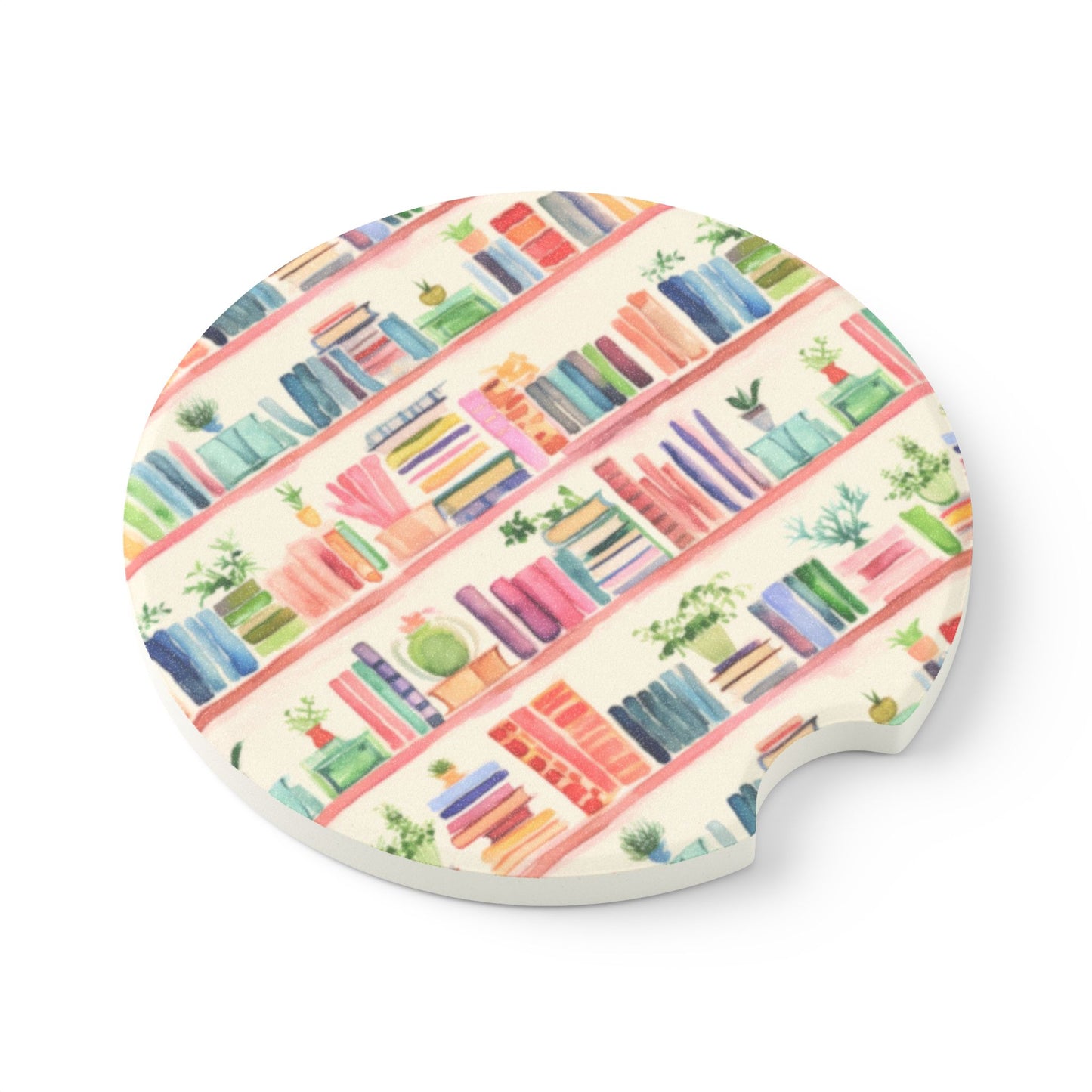 Watercolor Bookshelves Soapstone Car Coaster