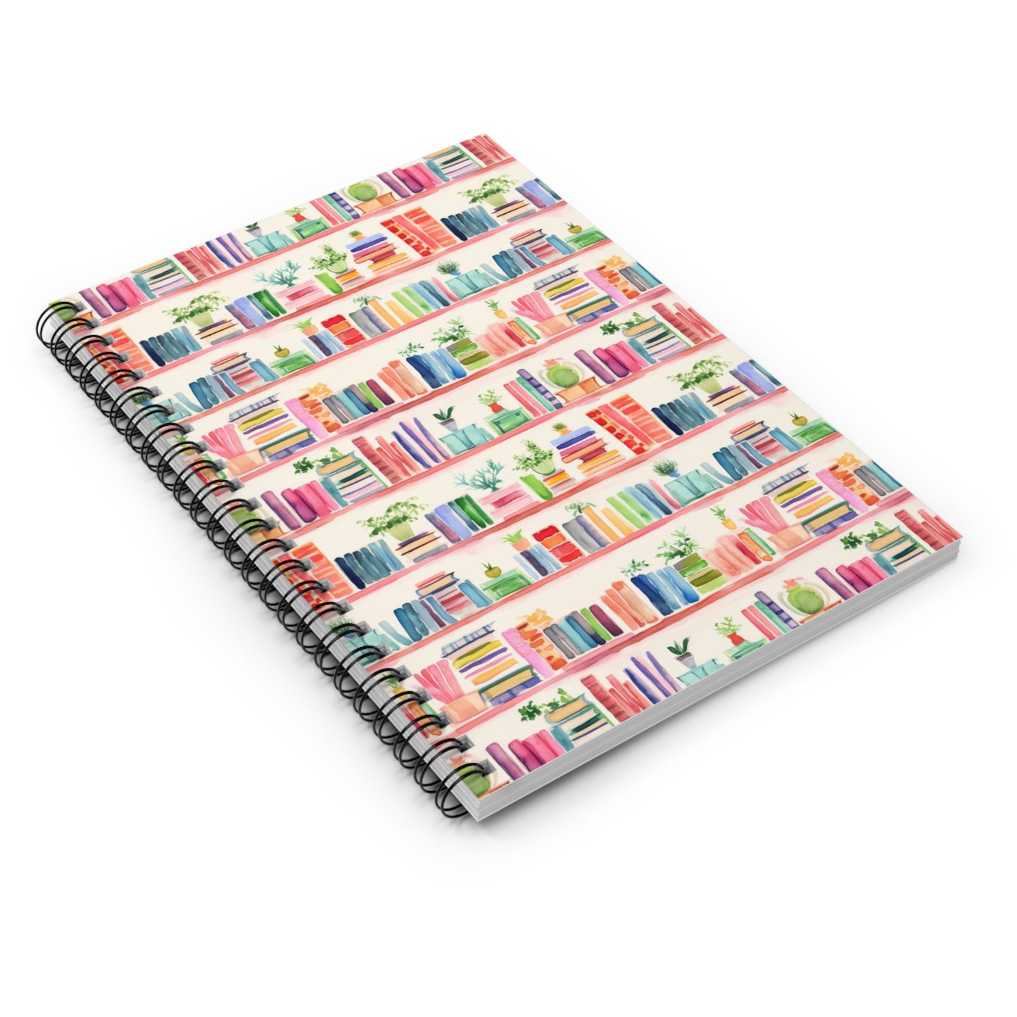 Watercolor Bookshelves Spiral Notebook