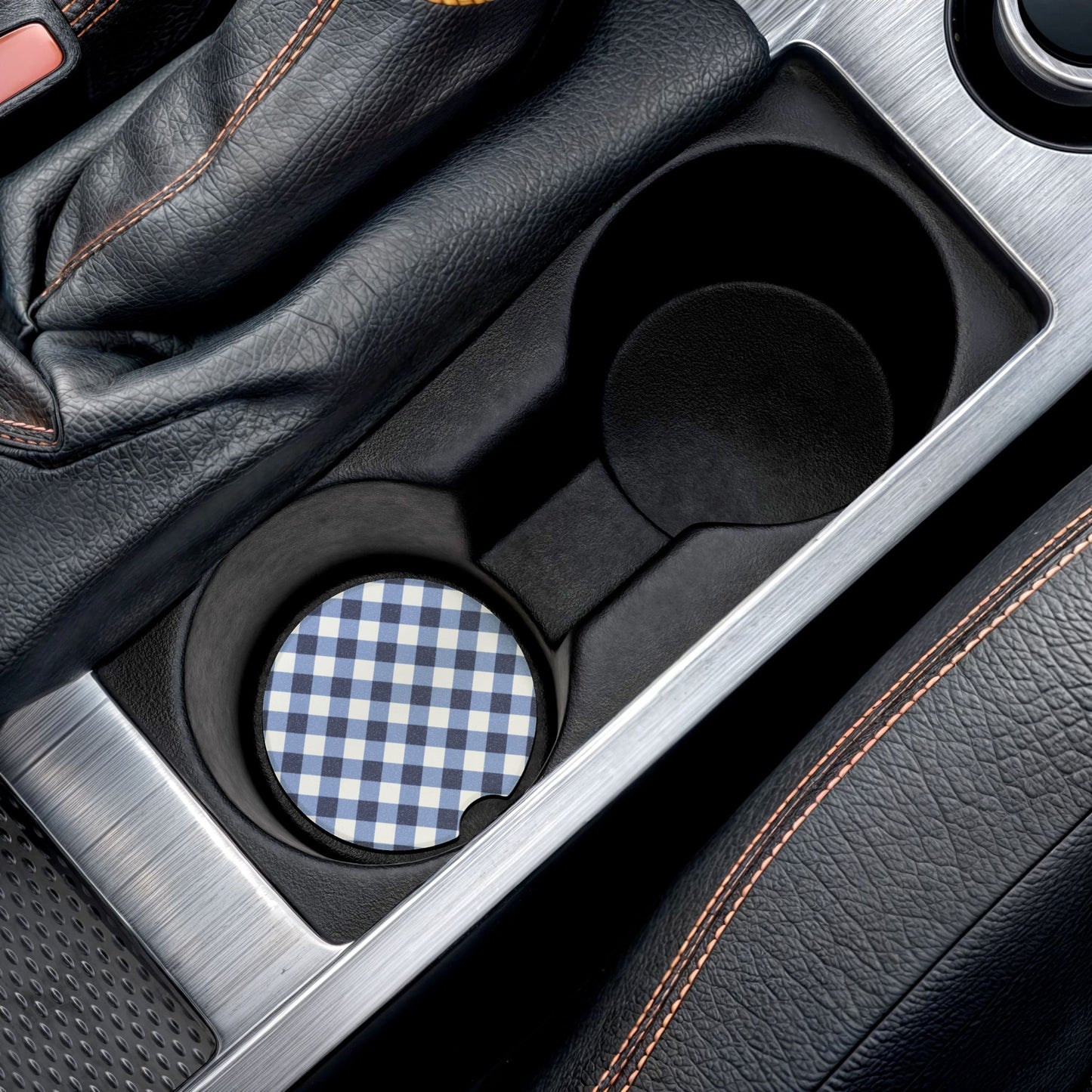 Preppy Blue Gingham Soapstone Car Coaster