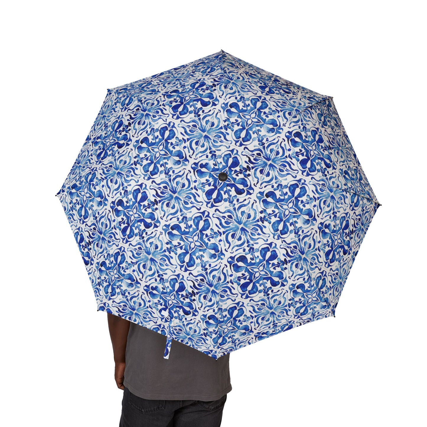 Blue Tiles Semi-Automatic Foldable Umbrella