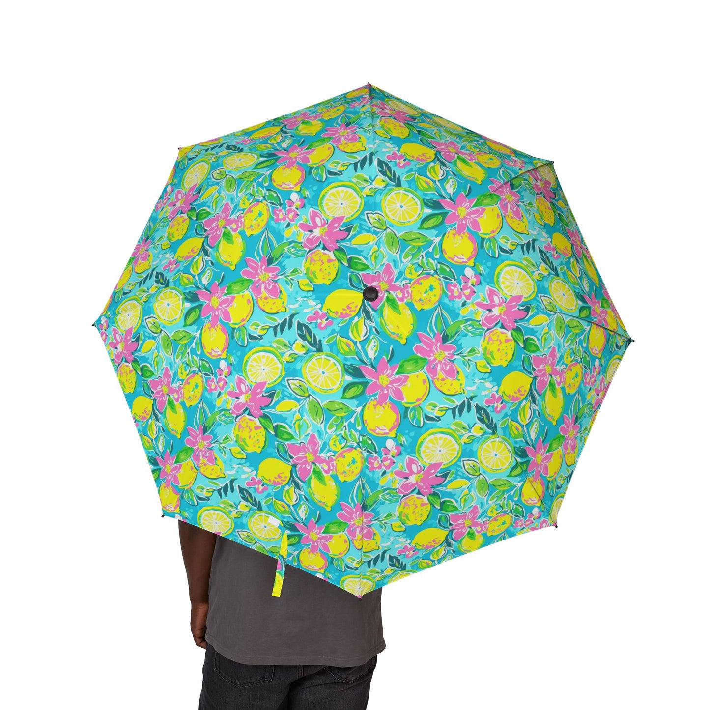 Lemon Floral Semi-Automatic Foldable Umbrella