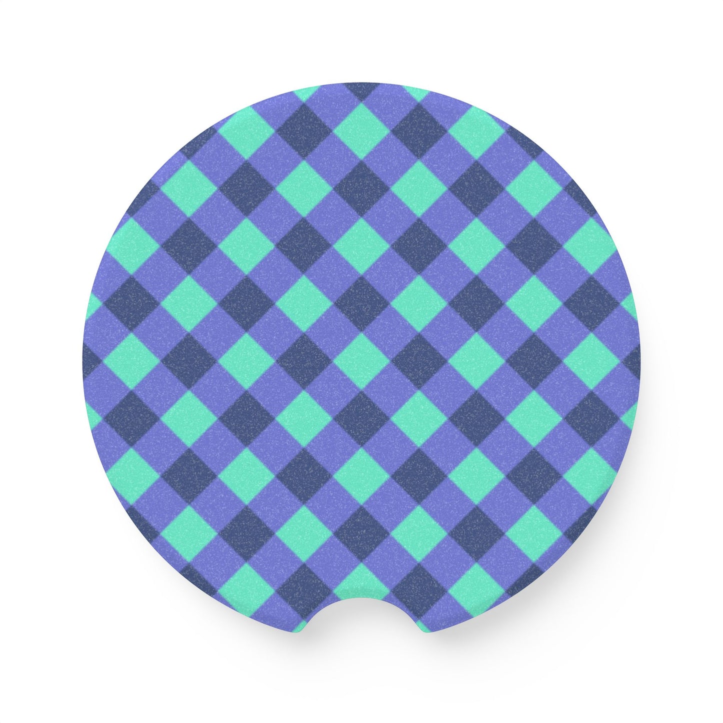 Preppy Purple Aqua Gingham Soapstone Car Coaster