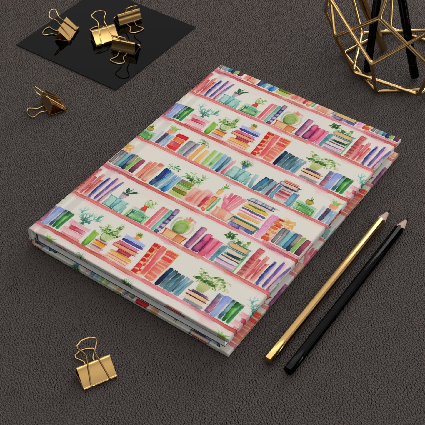 Watercolor Bookshelves Hardcover Journal