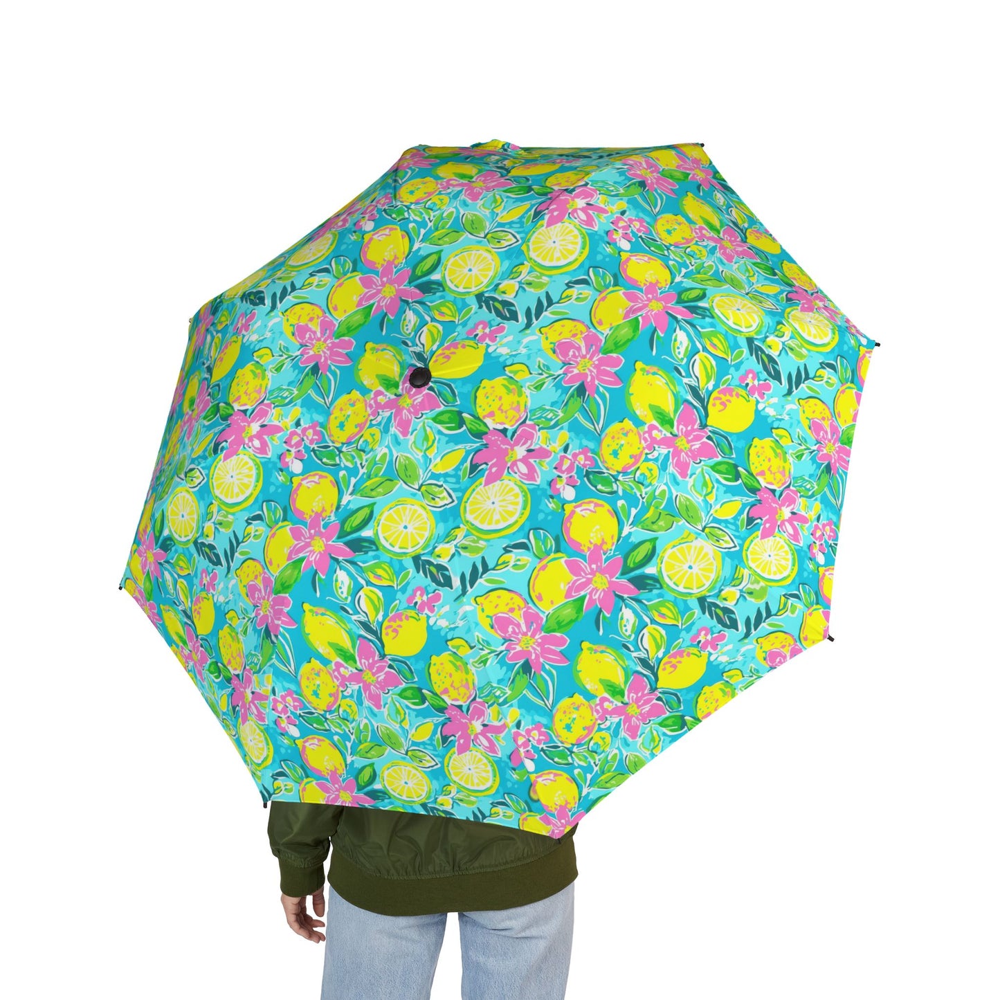 Lemon Floral Semi-Automatic Foldable Umbrella