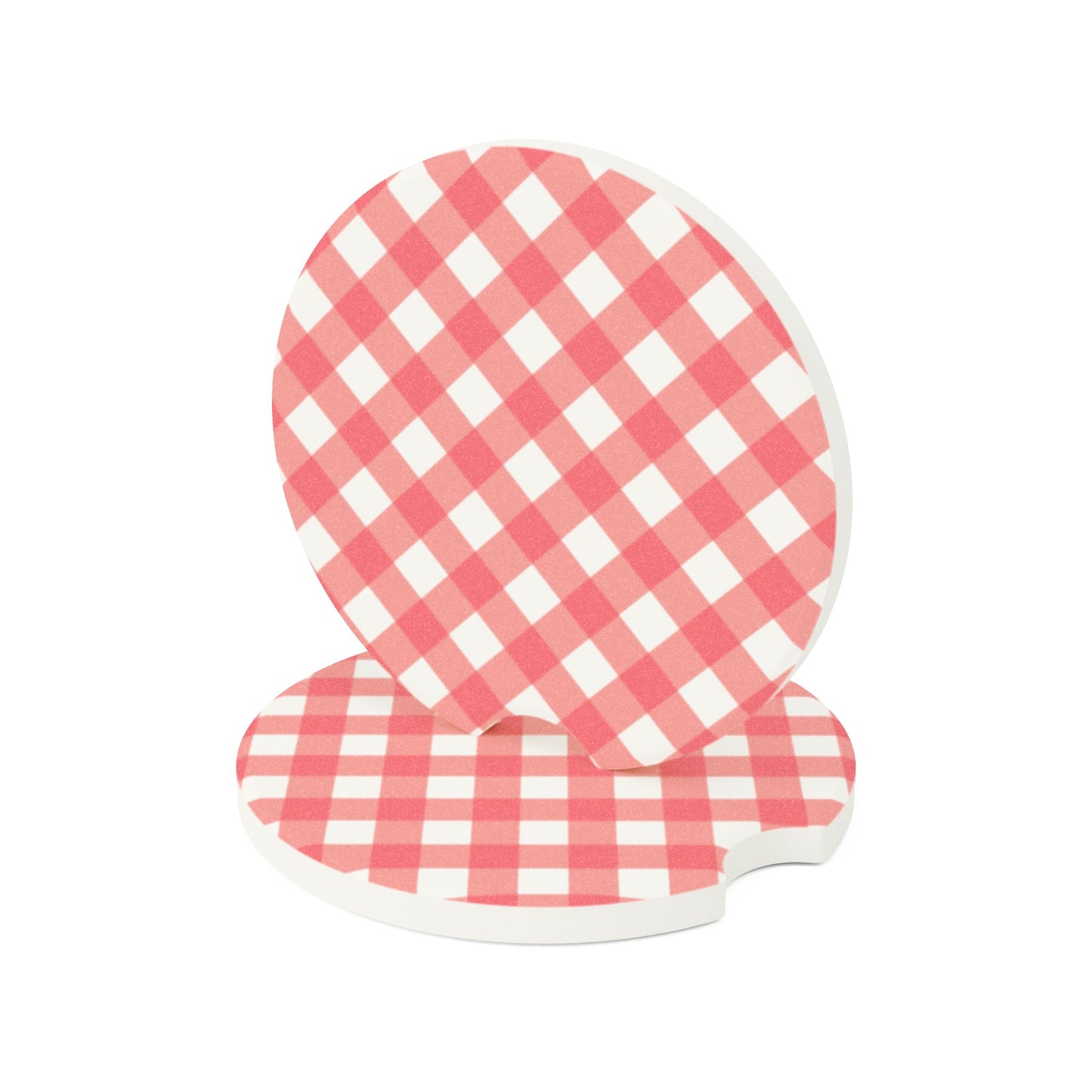 Preppy Peach Gingham Soapstone Car Coaster