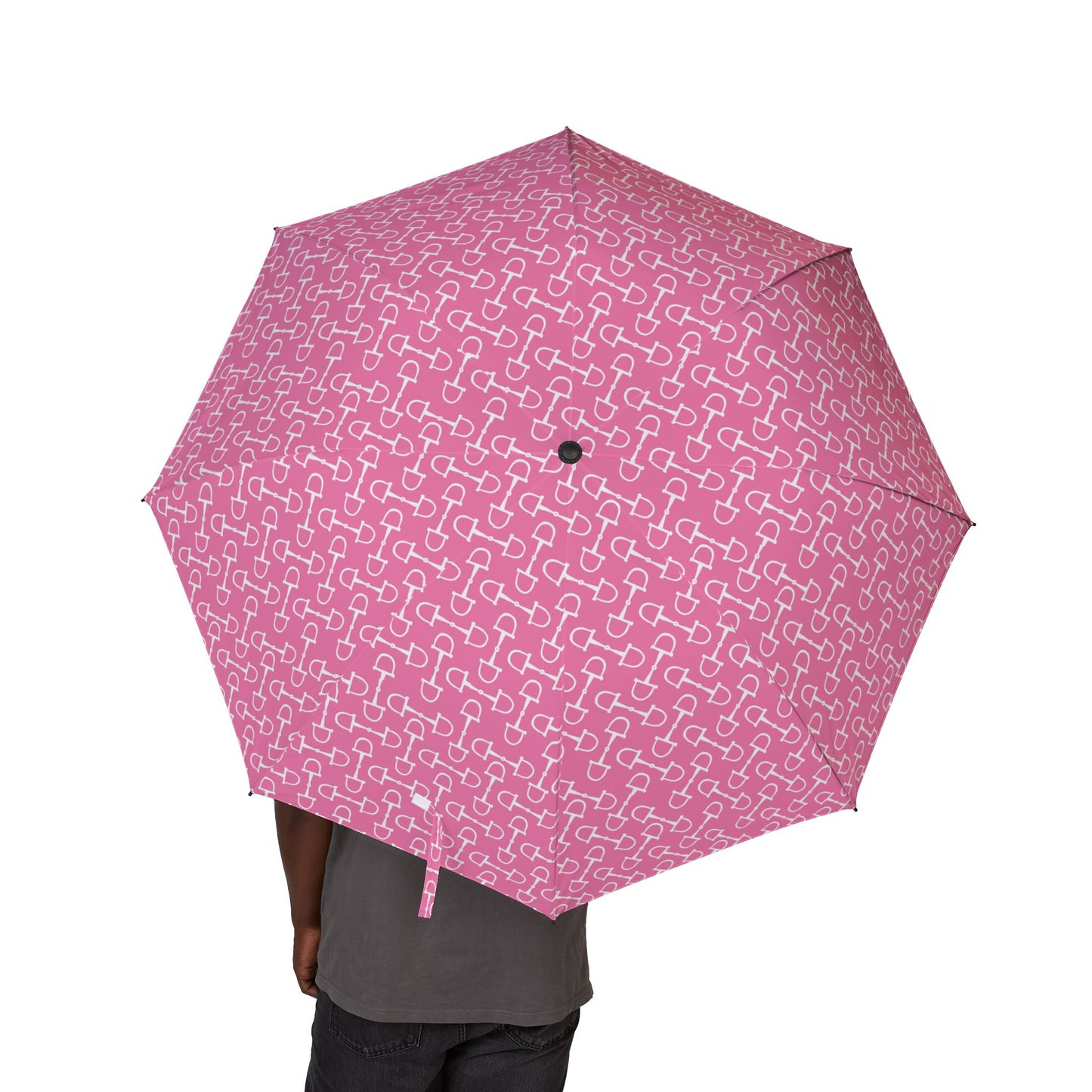 Pink Equestrian Semi-Automatic Foldable Umbrella