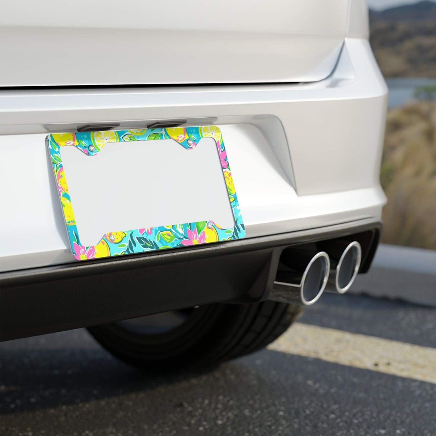 Lemon Floral Metal License Plate Frame