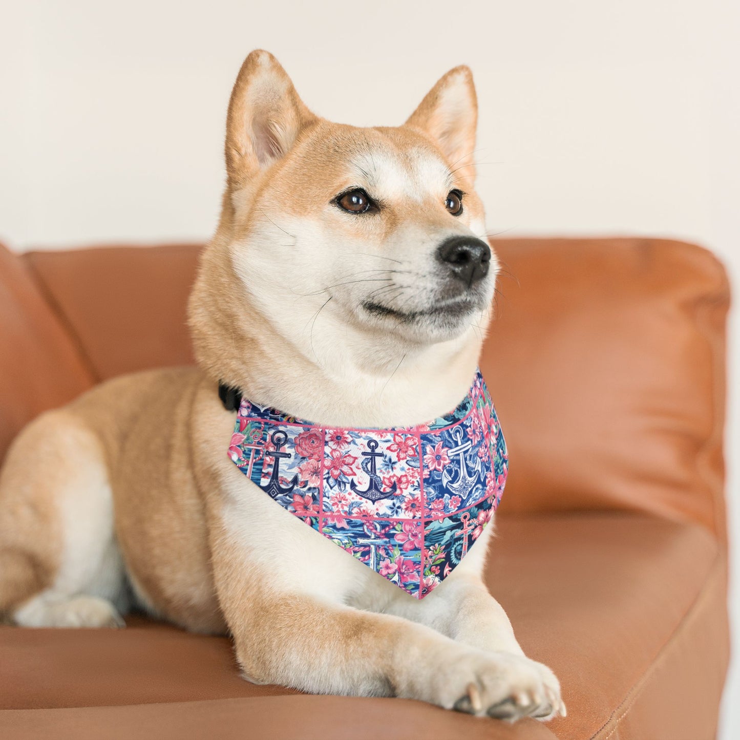 Floral Anchors Pet Bandana Collar