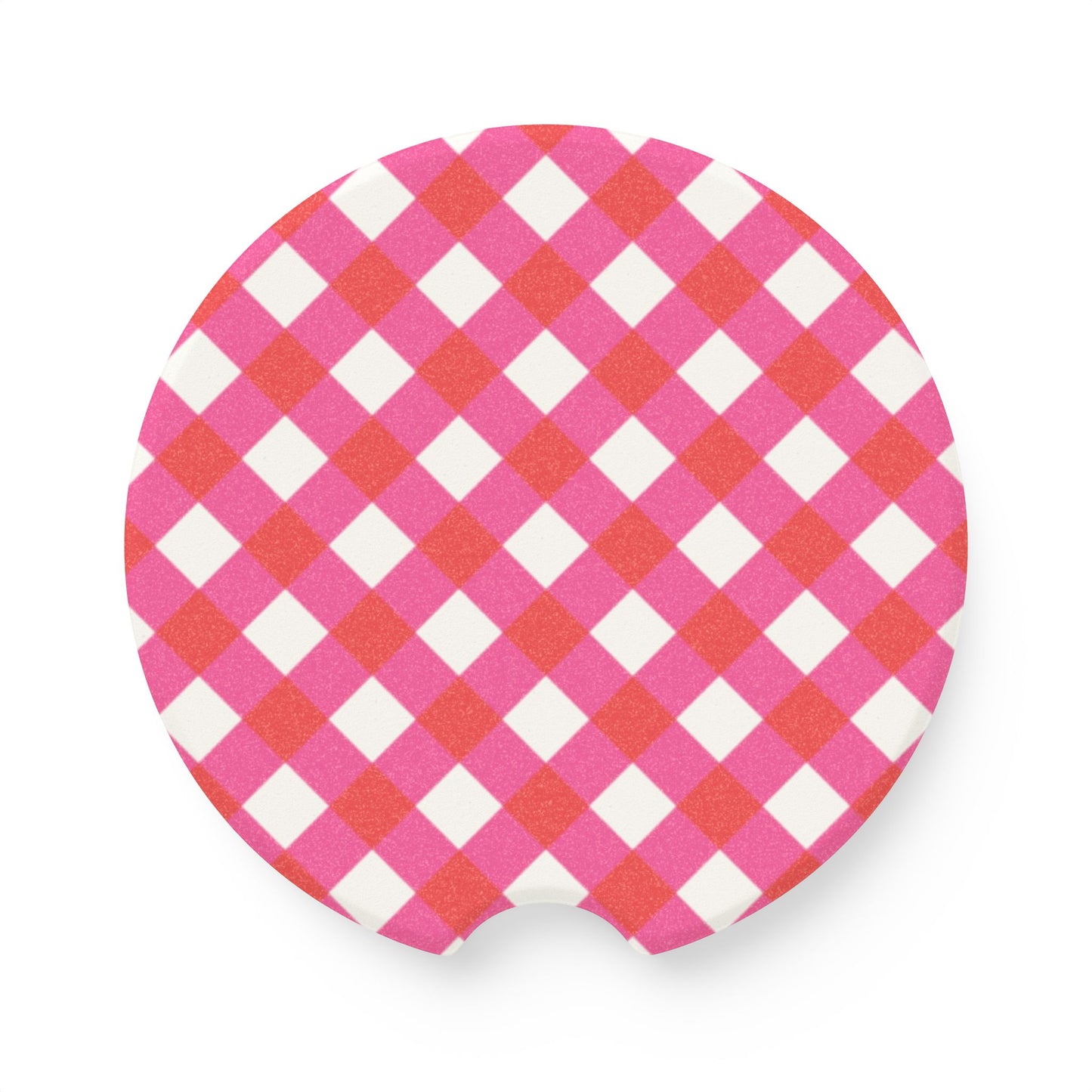 Preppy Pink Red Gingham Soapstone Car Coaster