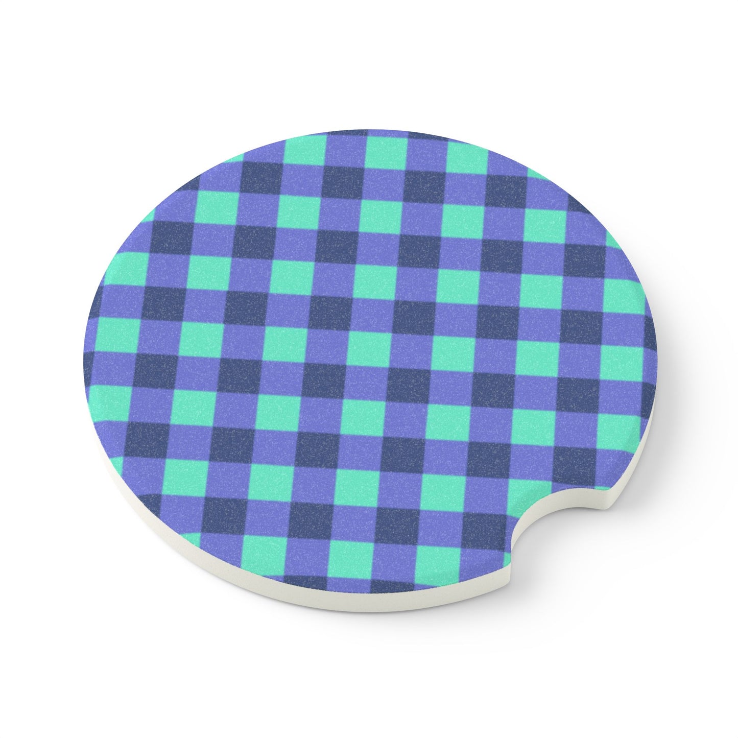 Preppy Purple Aqua Gingham Soapstone Car Coaster