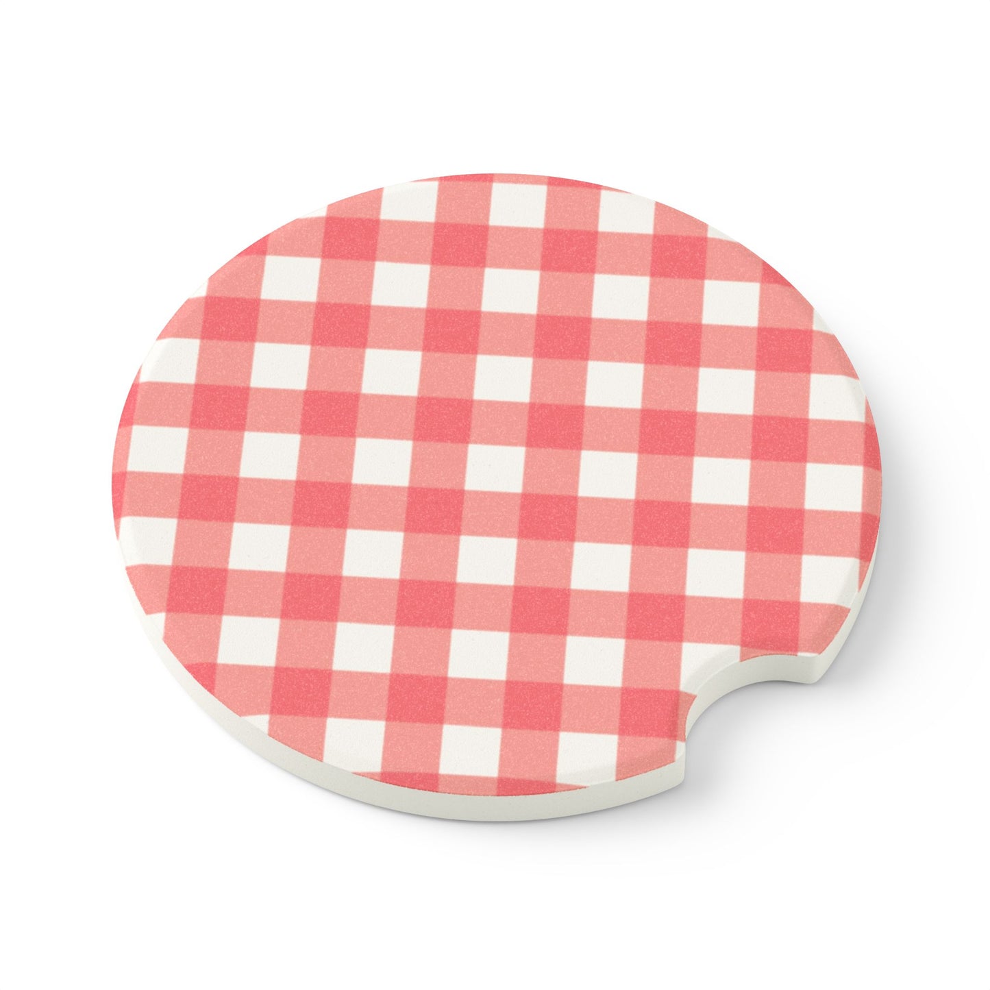 Preppy Peach Gingham Soapstone Car Coaster