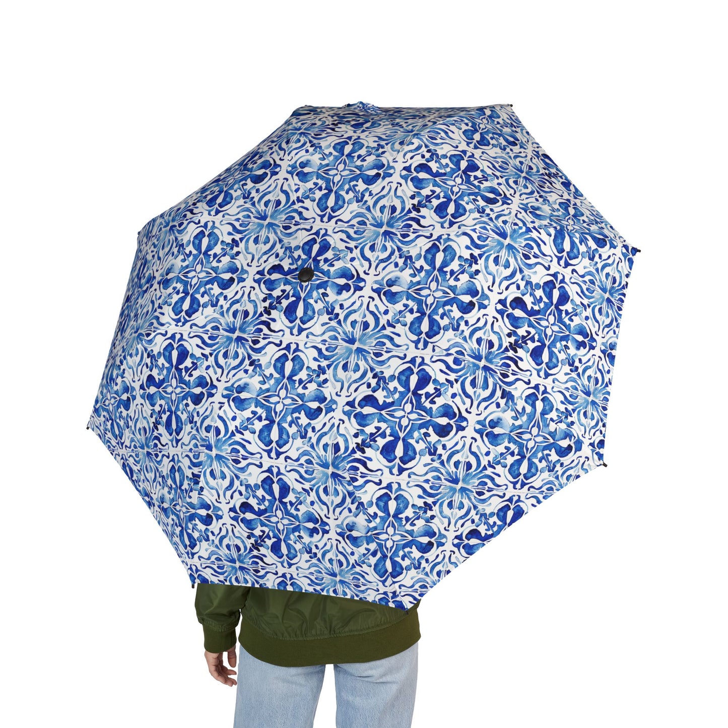 Blue Tiles Semi-Automatic Foldable Umbrella