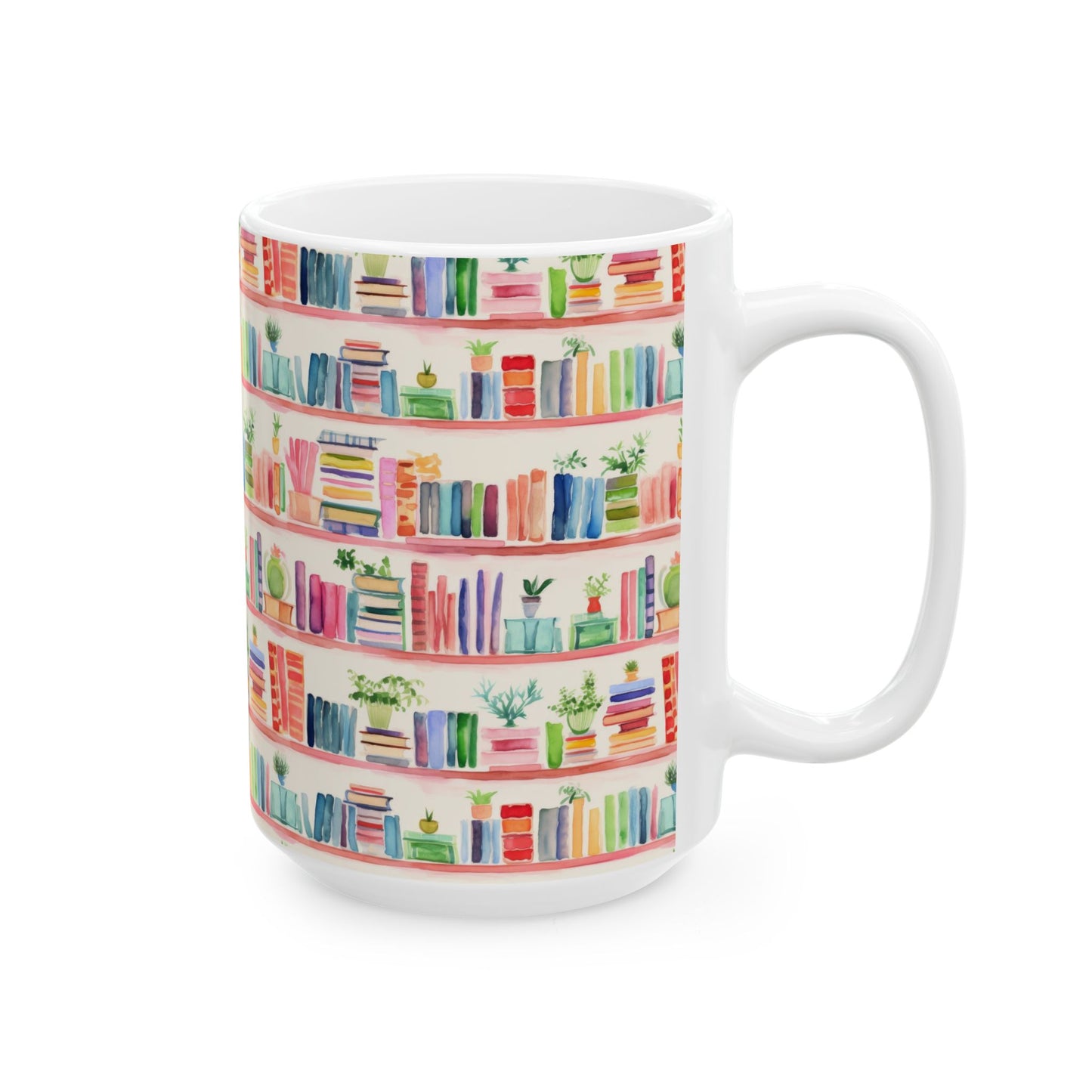 Watercolor Bookshelves Ceramic Mug