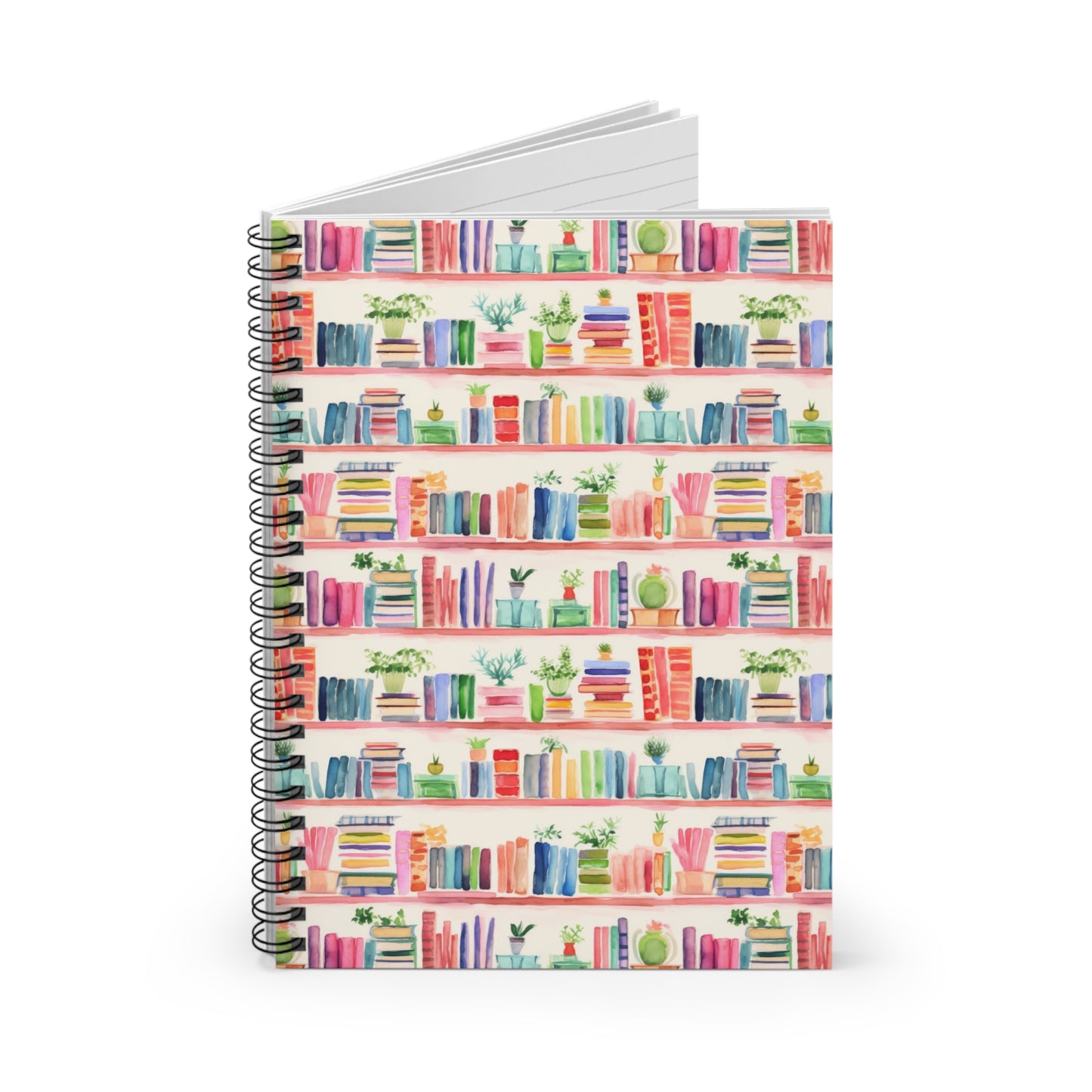 Watercolor Bookshelves Spiral Notebook