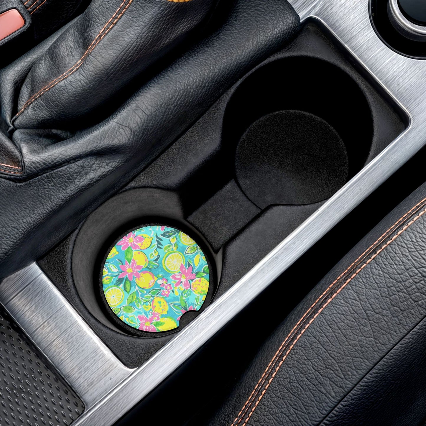 Lemon Floral Soapstone Car Coaster