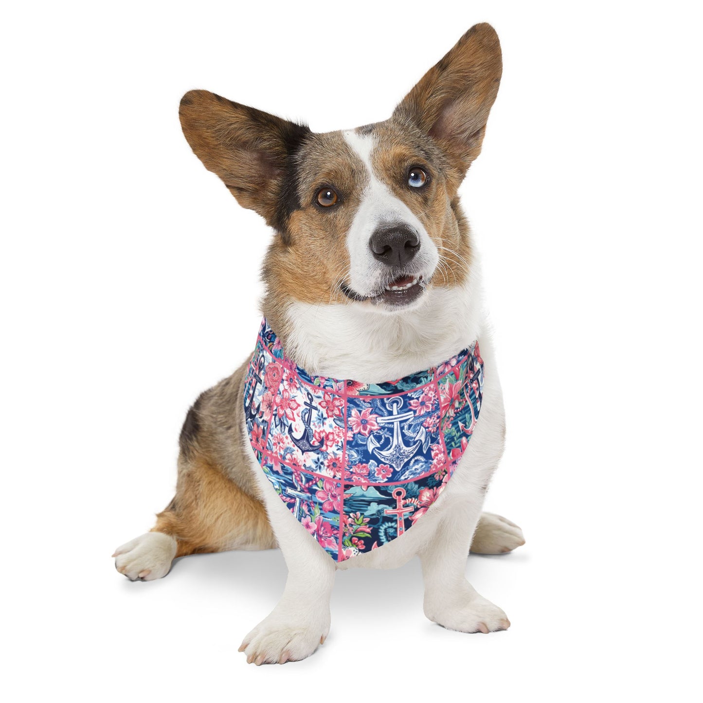 Floral Anchors Pet Bandana Collar