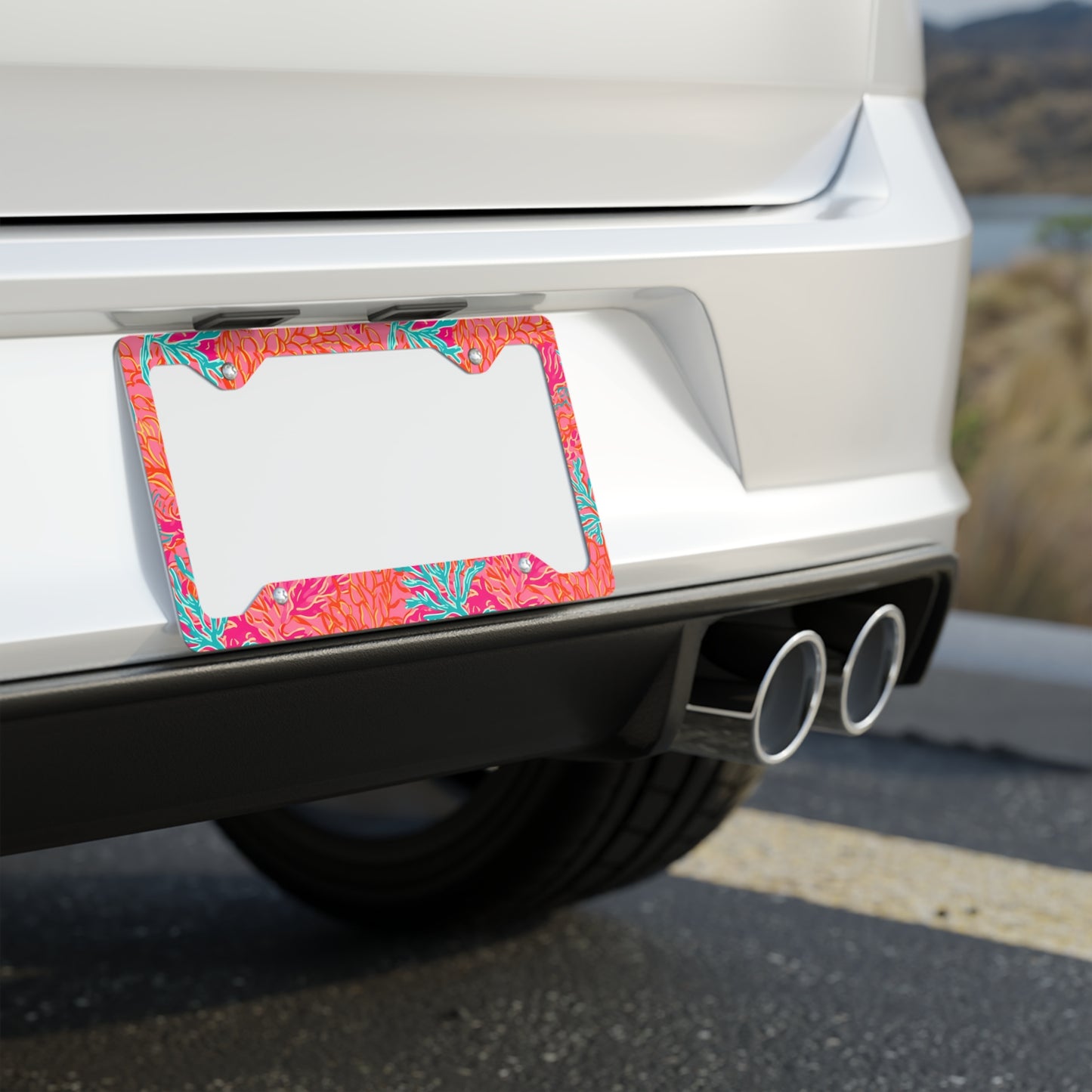 Coral Metal License Plate Frame