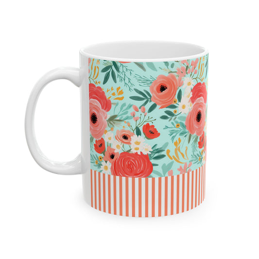 Coral Floral Ceramic Mug