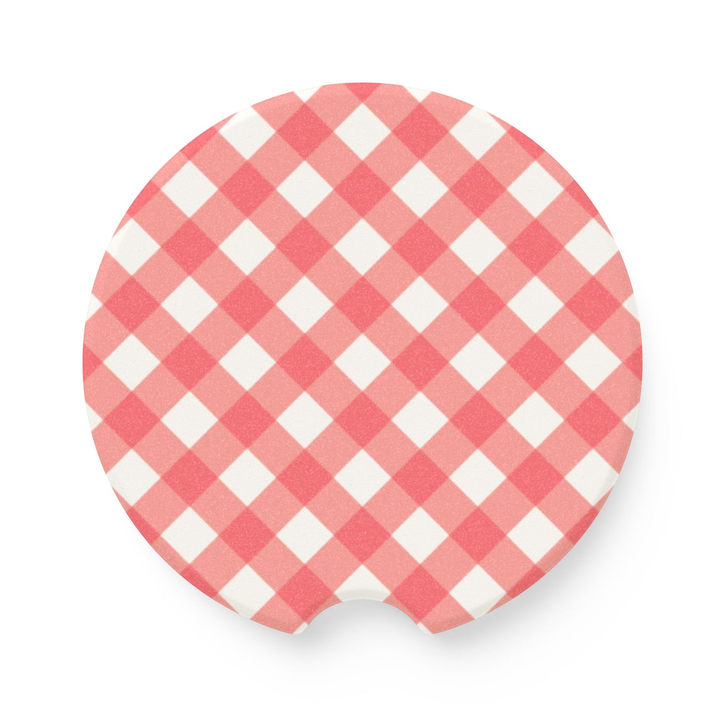 Preppy Peach Gingham Soapstone Car Coaster