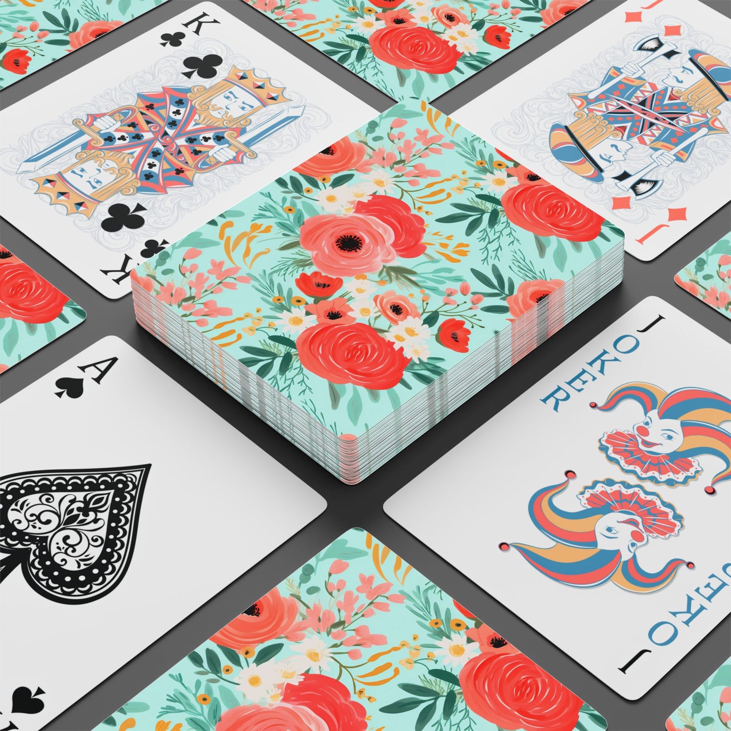 Coral Floral Playing Cards