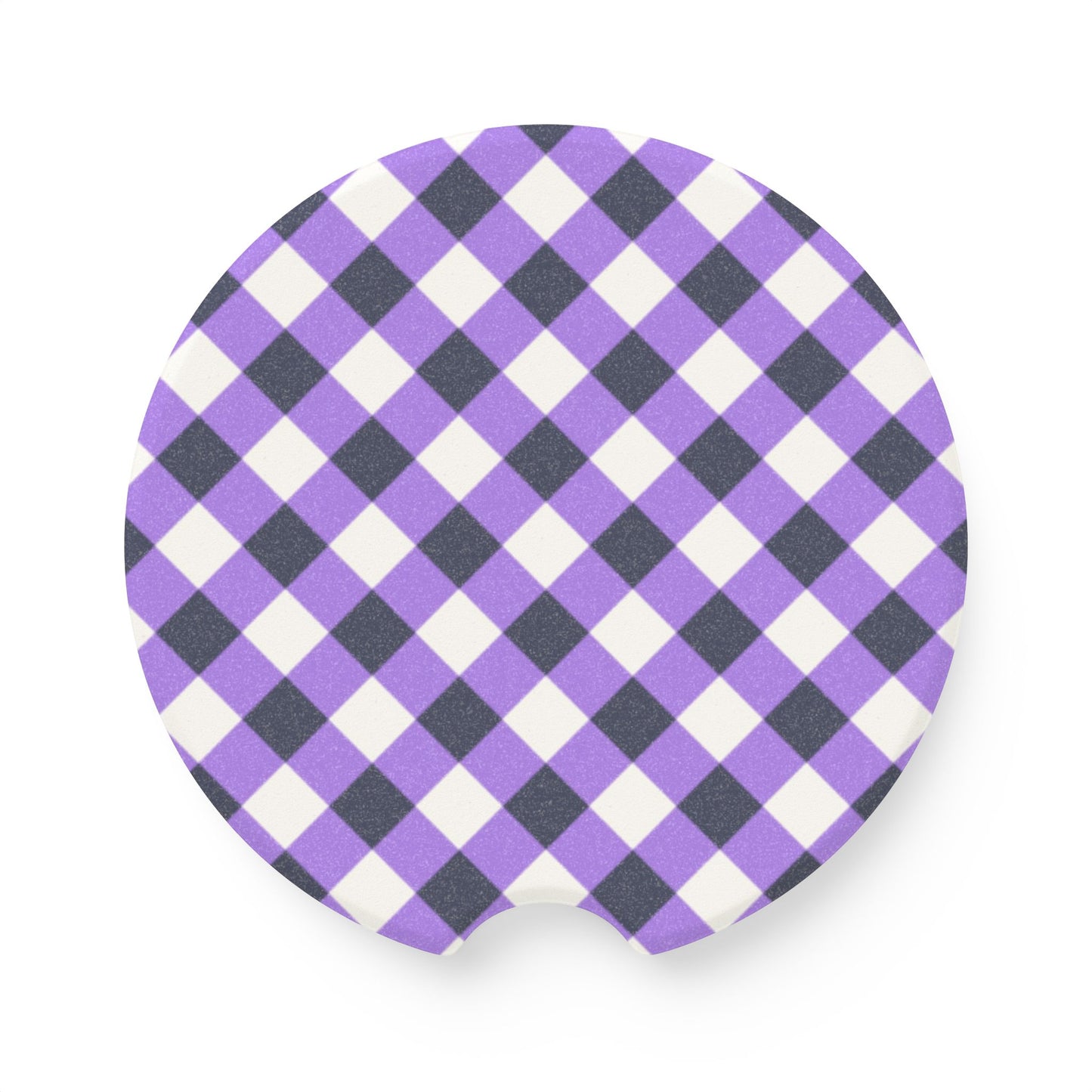 Preppy Purple Navy Gingham Soapstone Car Coaster
