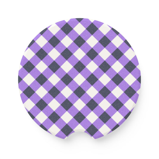 Preppy Purple Navy Gingham Soapstone Car Coaster