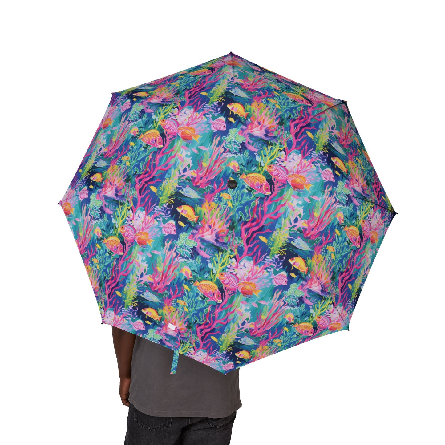 Watercolor Fish Semi-Automatic Foldable Umbrella