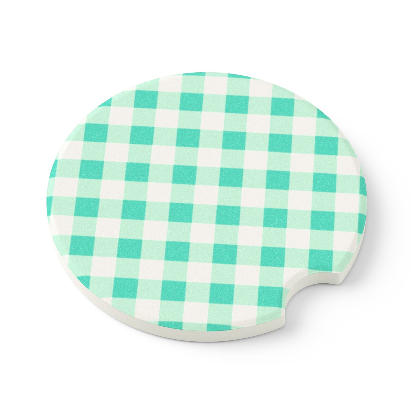 Preppy Aqua Gingham Soapstone Car Coaster