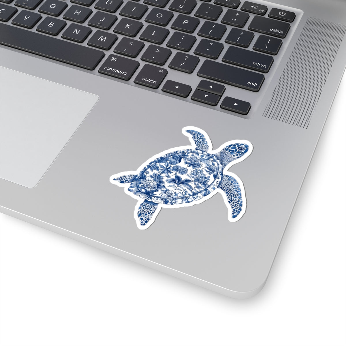 Blue Floral Turtle Kiss-Cut Sticker