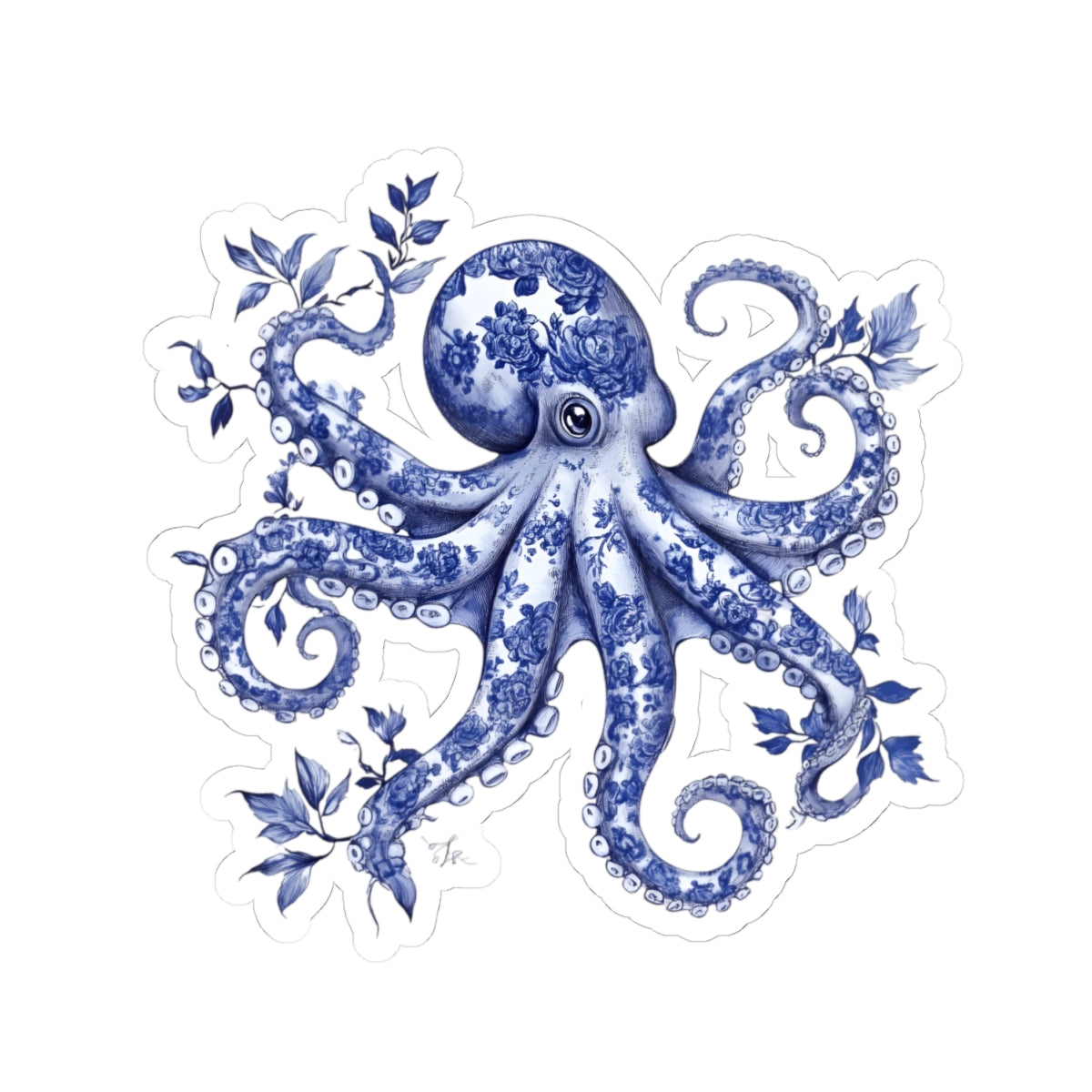 Blue Floral Octopus Kiss-Cut Stickers