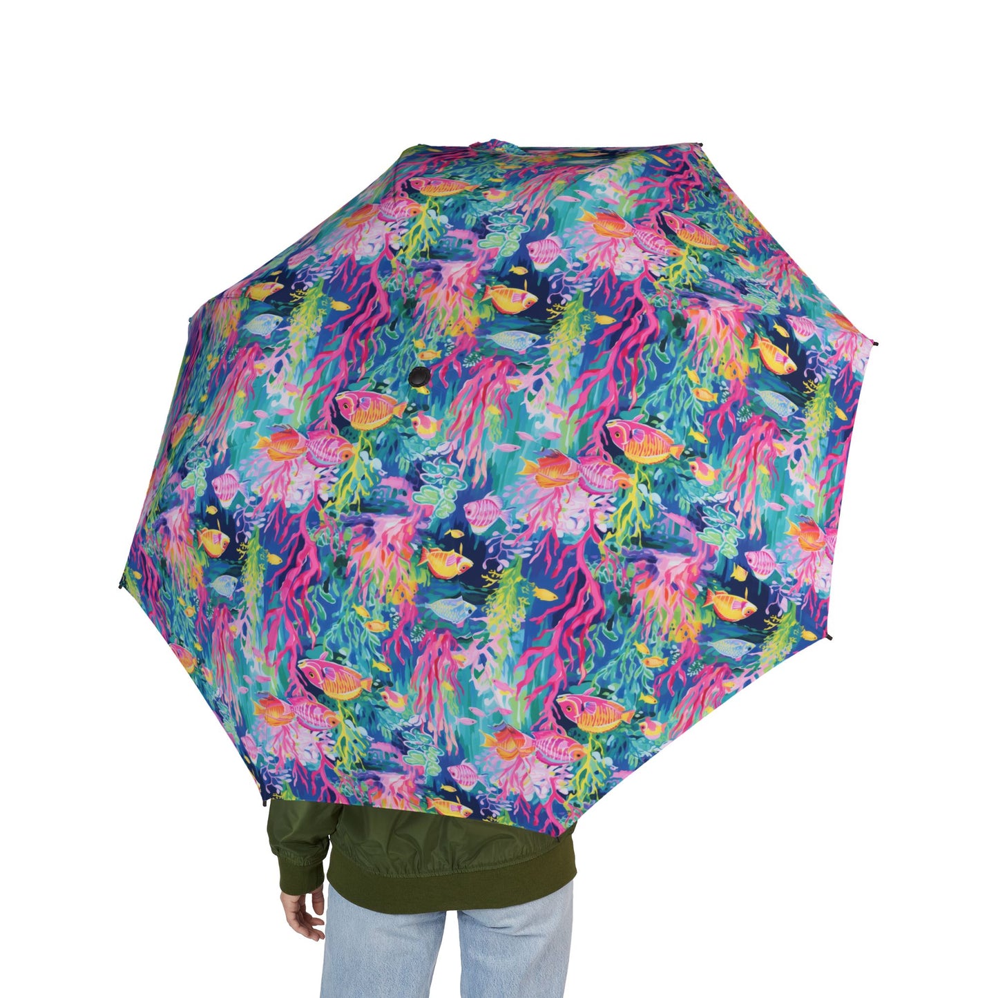 Watercolor Fish Semi-Automatic Foldable Umbrella