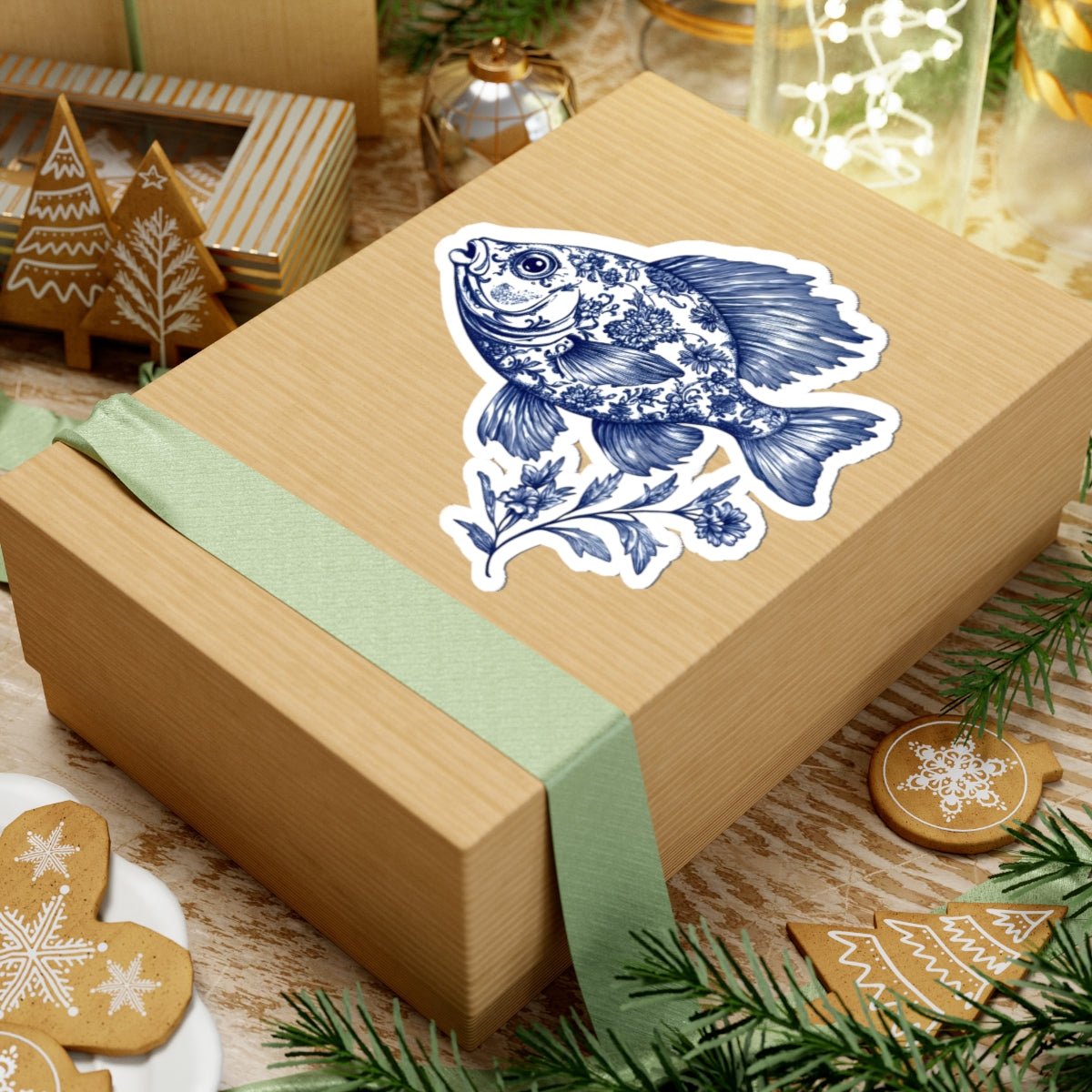 Blue Floral Fish Kiss-Cut Sticker