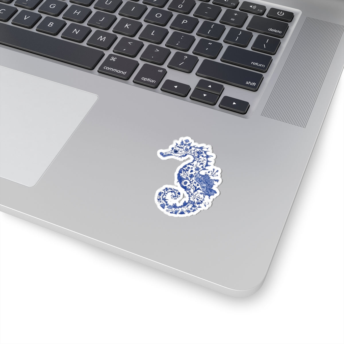 Blue Floral Seahorse Kiss-Cut Sticker
