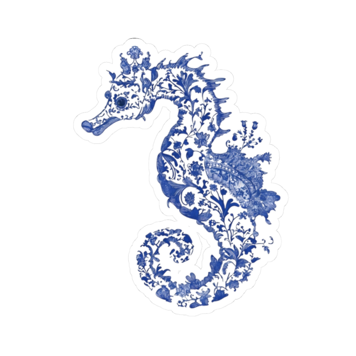 Blue Floral Seahorse Kiss-Cut Sticker