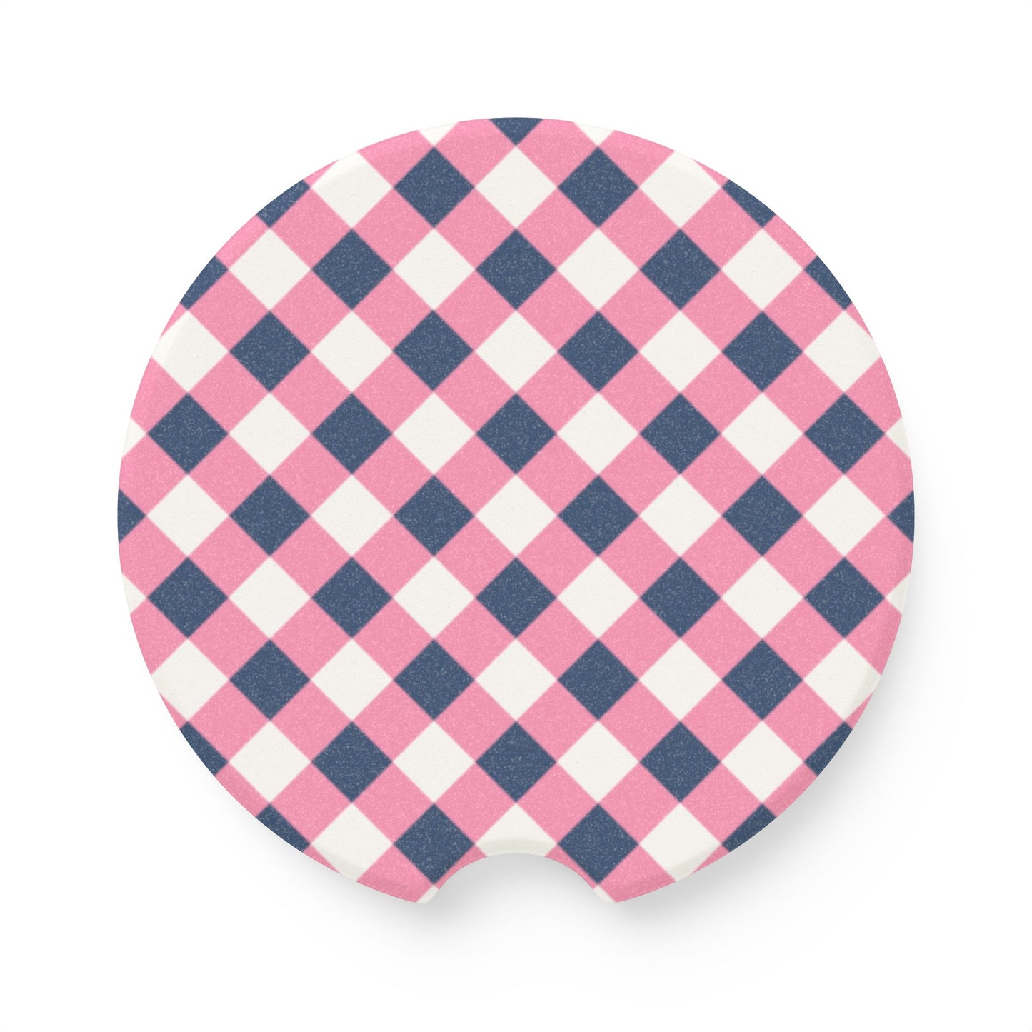 Preppy Pink Navy Gingham Soapstone Car Coaster