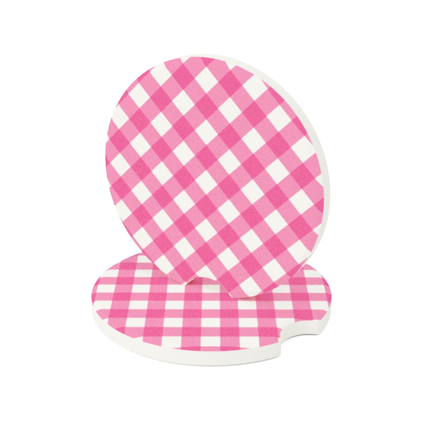 Preppy Pink Gingham Soapstone Car Coaster