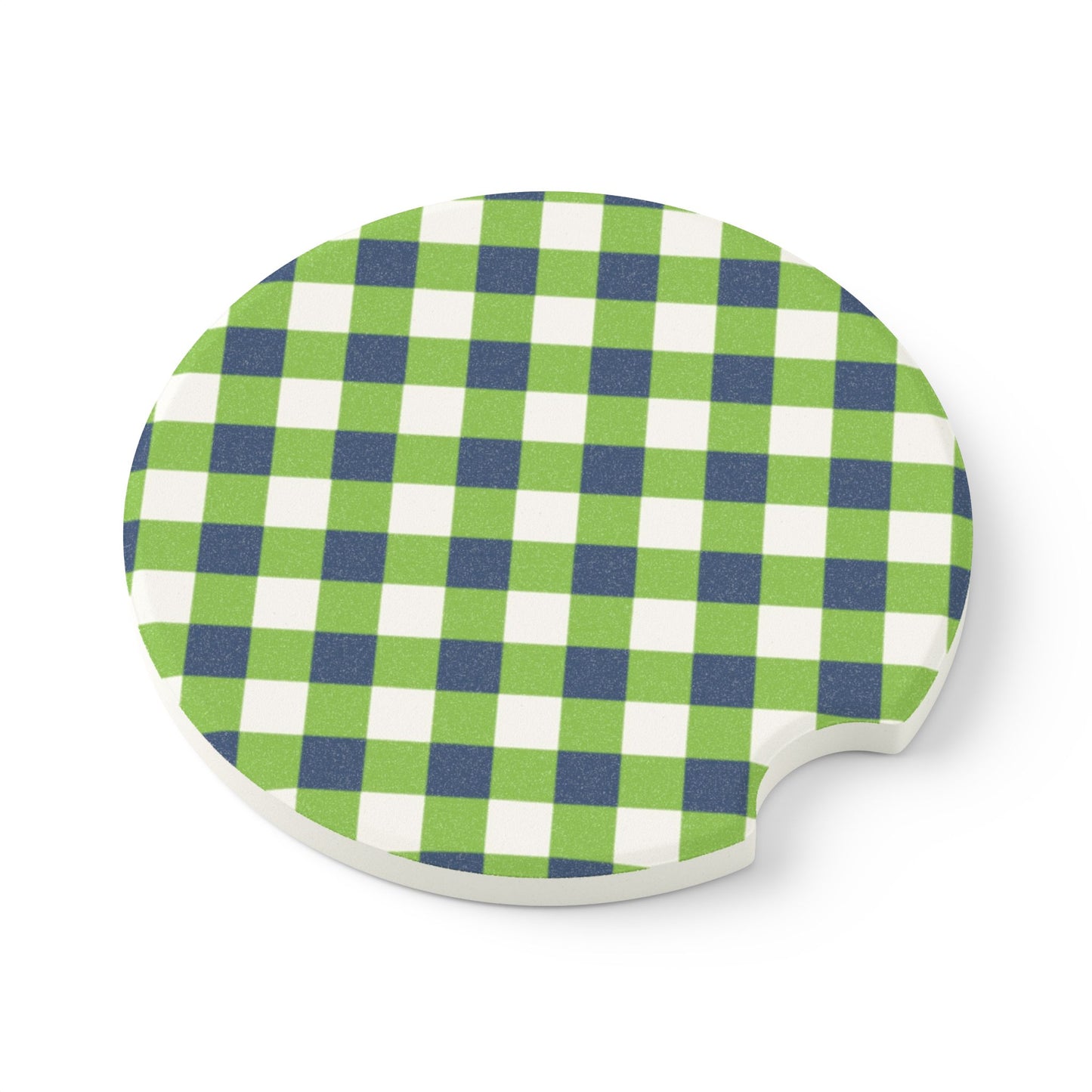 Preppy Green Navy Gingham Soapstone Car Coaster