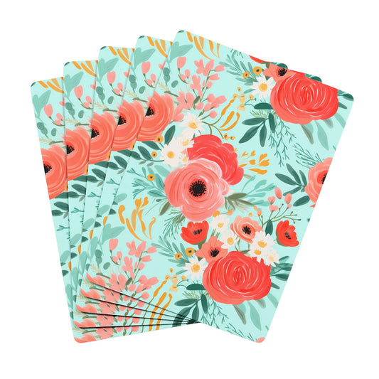 Coral Floral Playing Cards