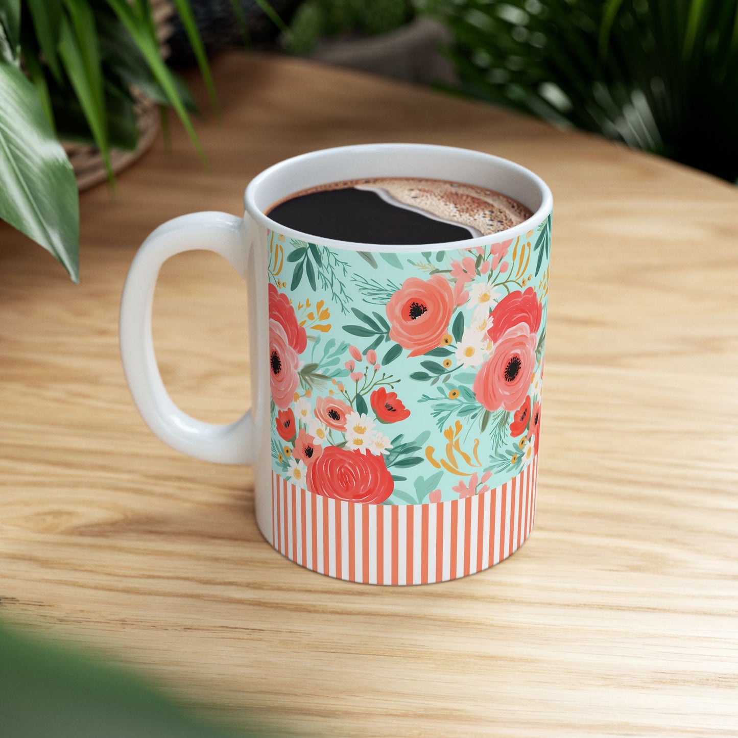 Coral Floral Ceramic Mug