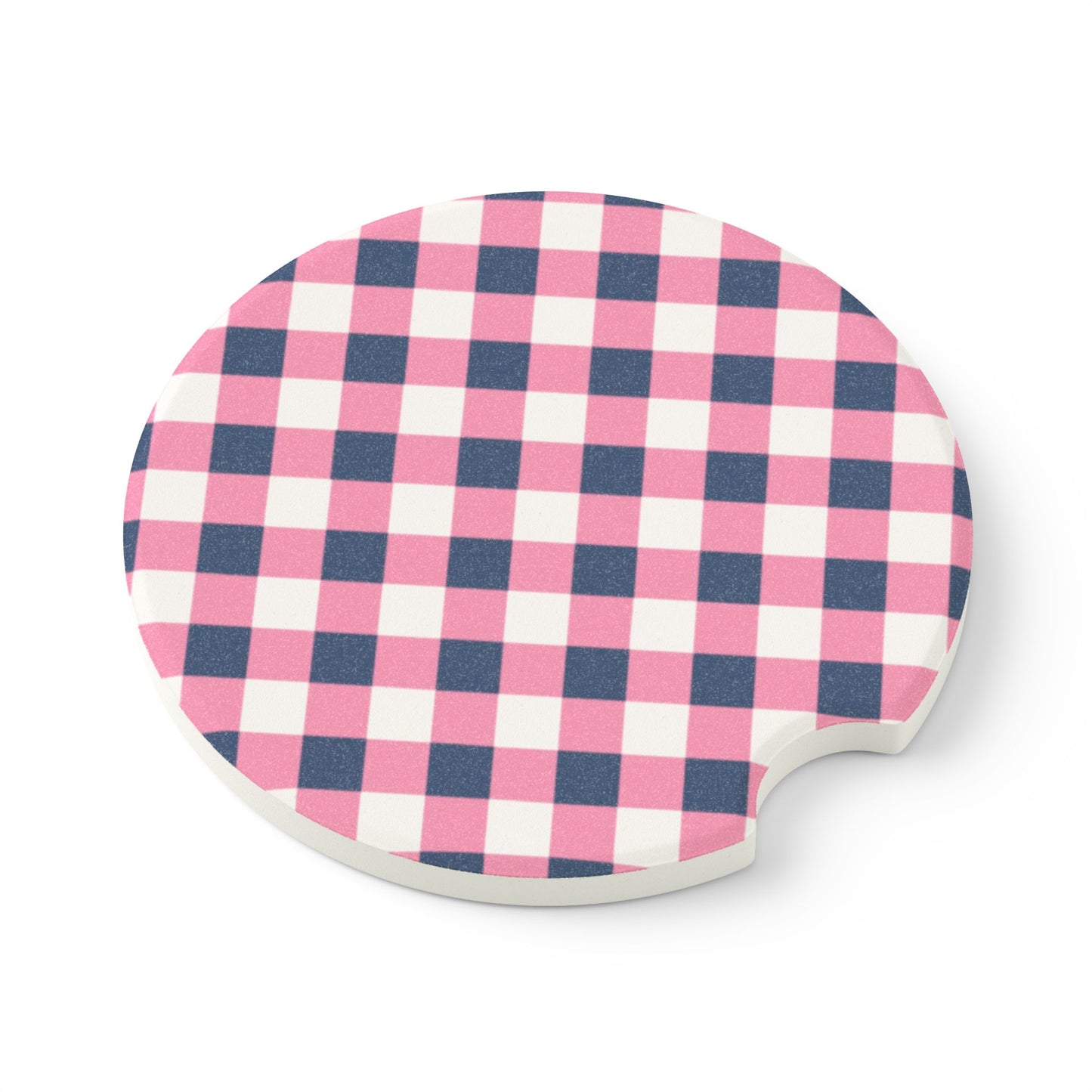 Preppy Pink Navy Gingham Soapstone Car Coaster