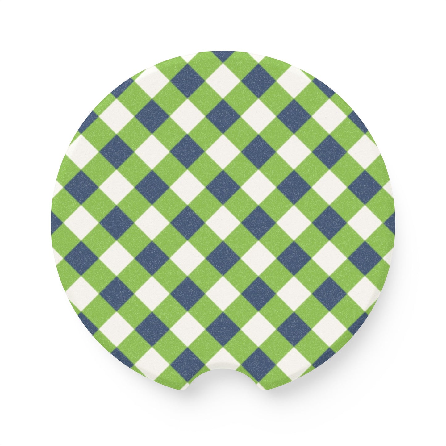 Preppy Green Navy Gingham Soapstone Car Coaster