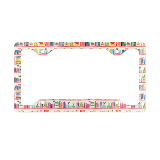 Watercolor Bookshelves Metal License Plate Frame