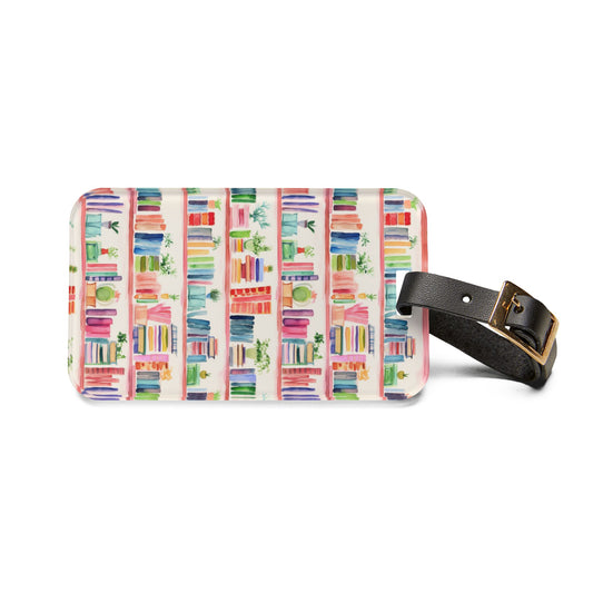 Watercolor Bookshelves Luggage Tag