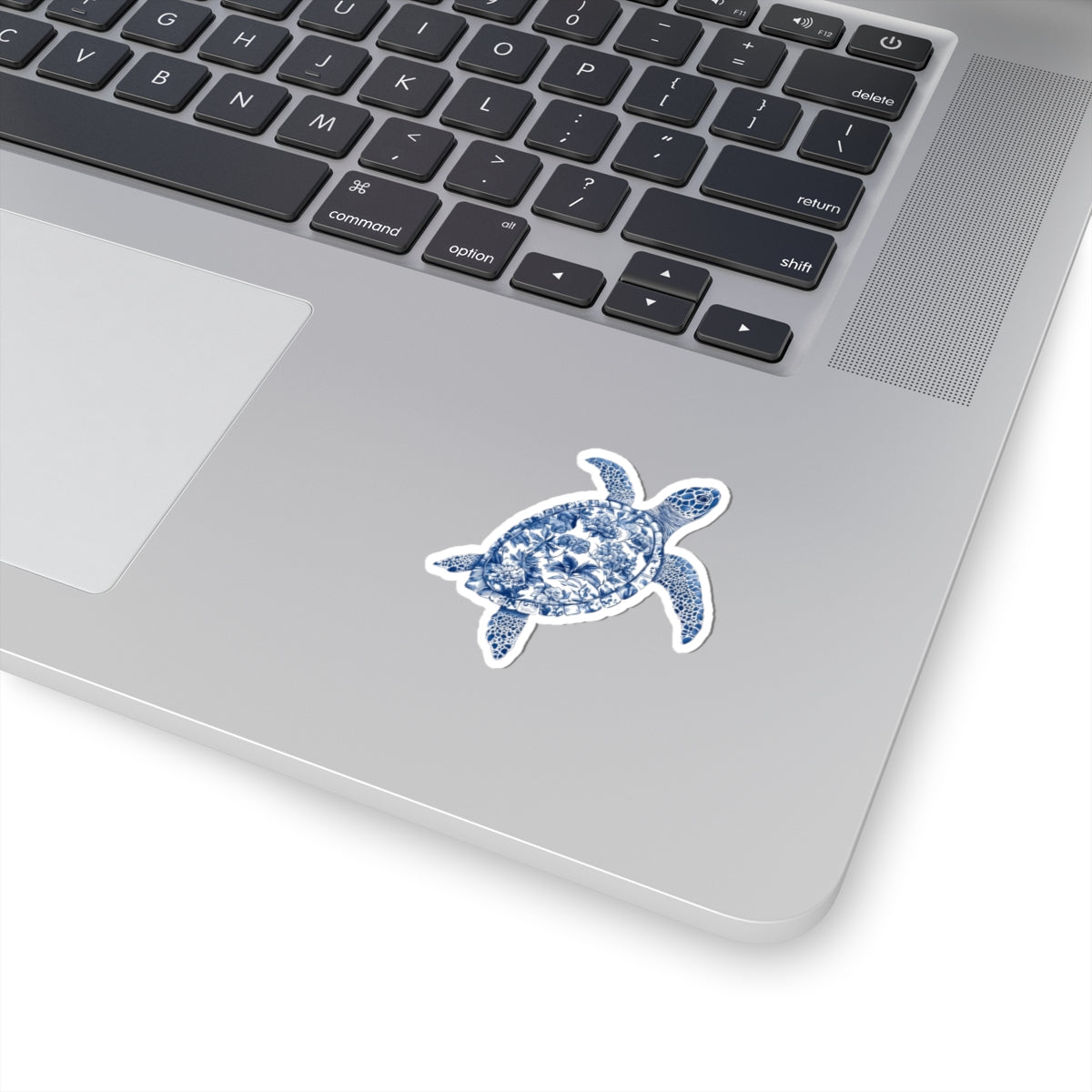 Blue Floral Turtle Kiss-Cut Sticker