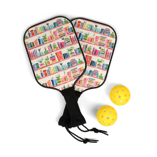 Watercolor Bookshelves Pickleball Paddle Set