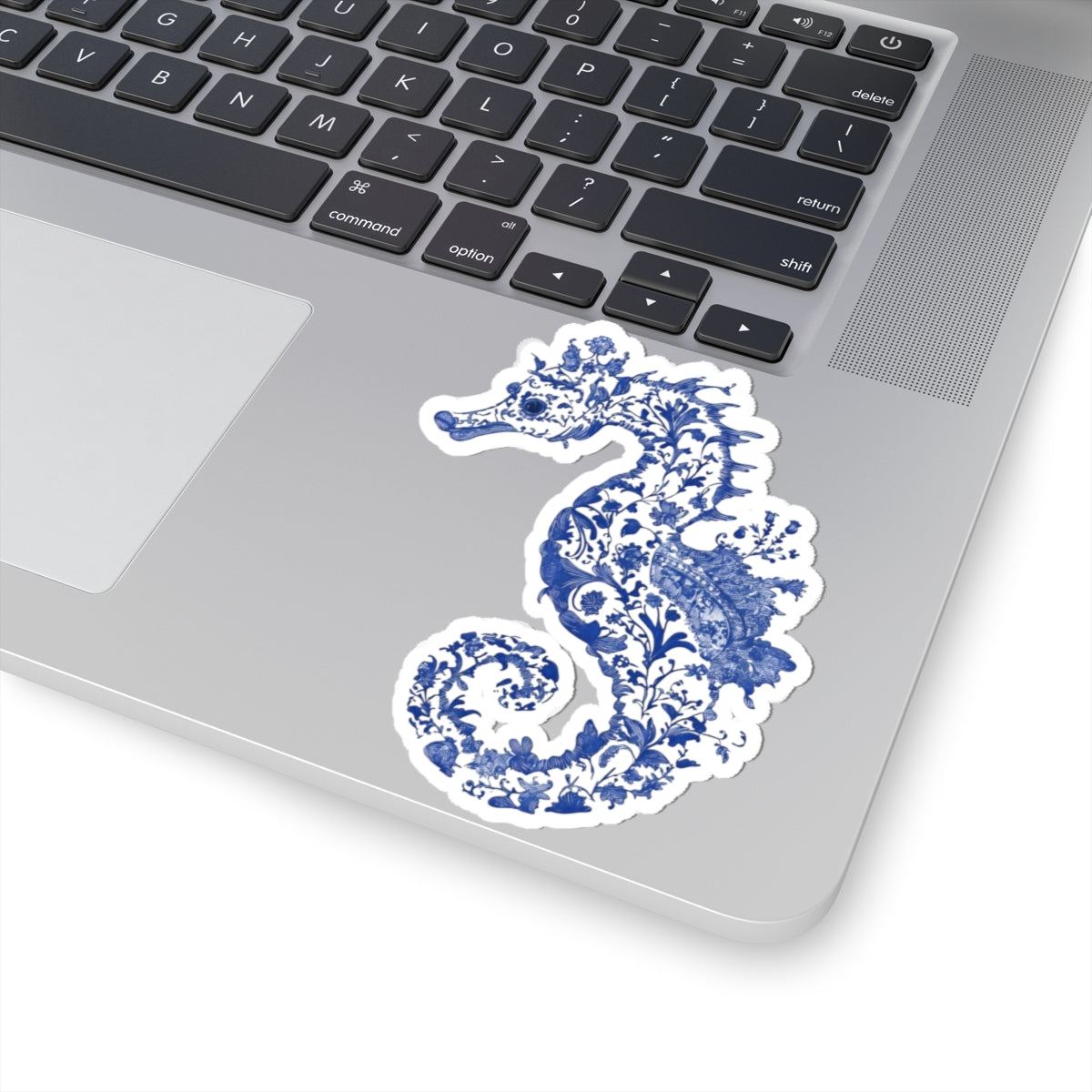 Blue Floral Seahorse Kiss-Cut Sticker