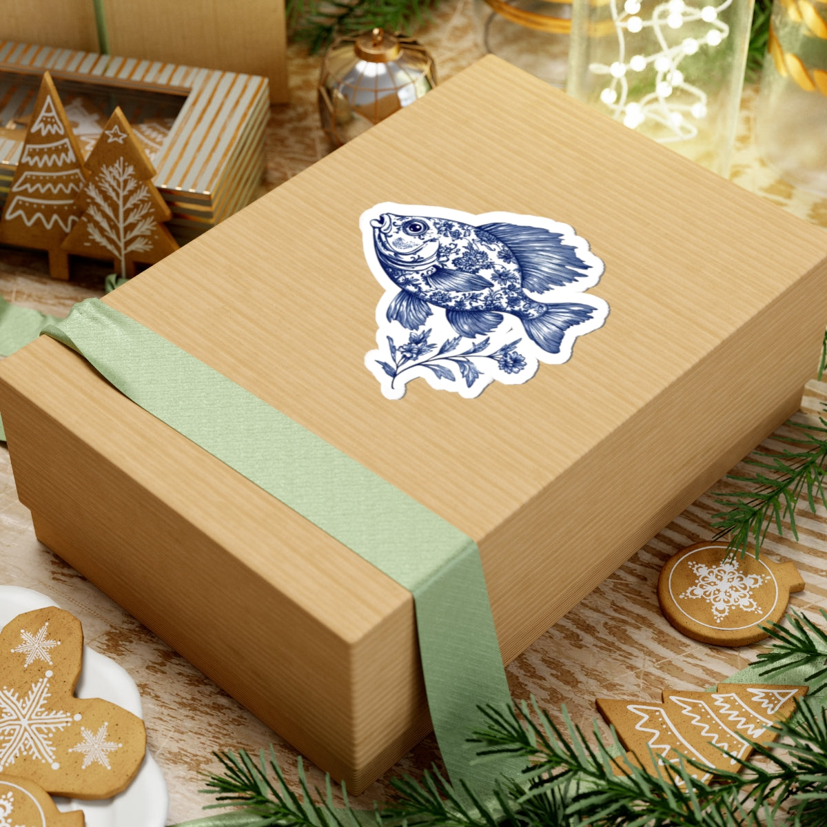 Blue Floral Fish Kiss-Cut Sticker